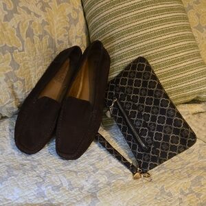 Clarks Dark Brown Leather Shoes with crossbody bag